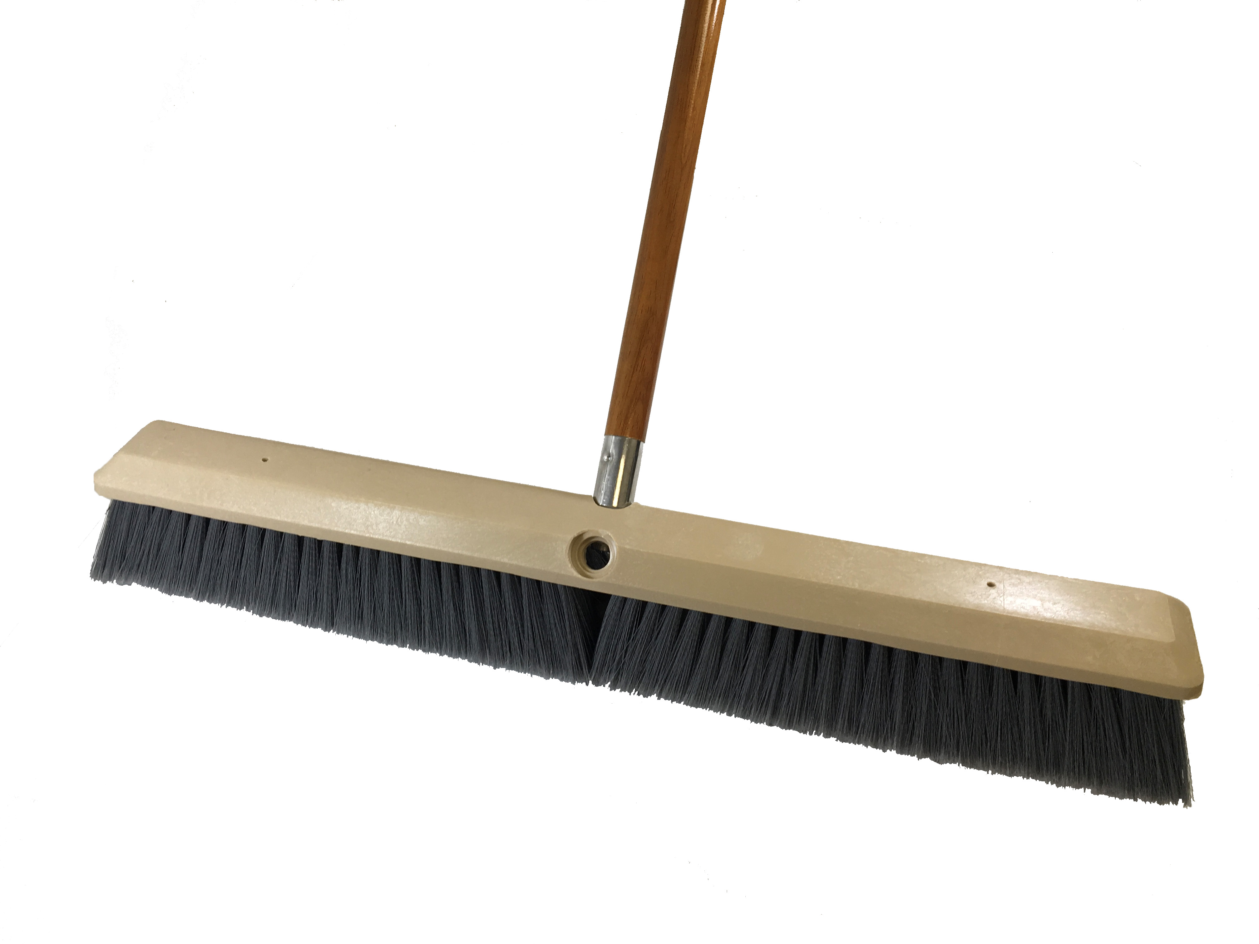 (image for) Fine Push Broom Kit - 24" Flagged Gray Poly Floor Broom w/ 5' wood handle