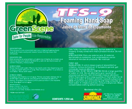 (image for) Simoniz Green Scene TFS-9 Faoming Hand Soap, case of 2 x 1250 ml