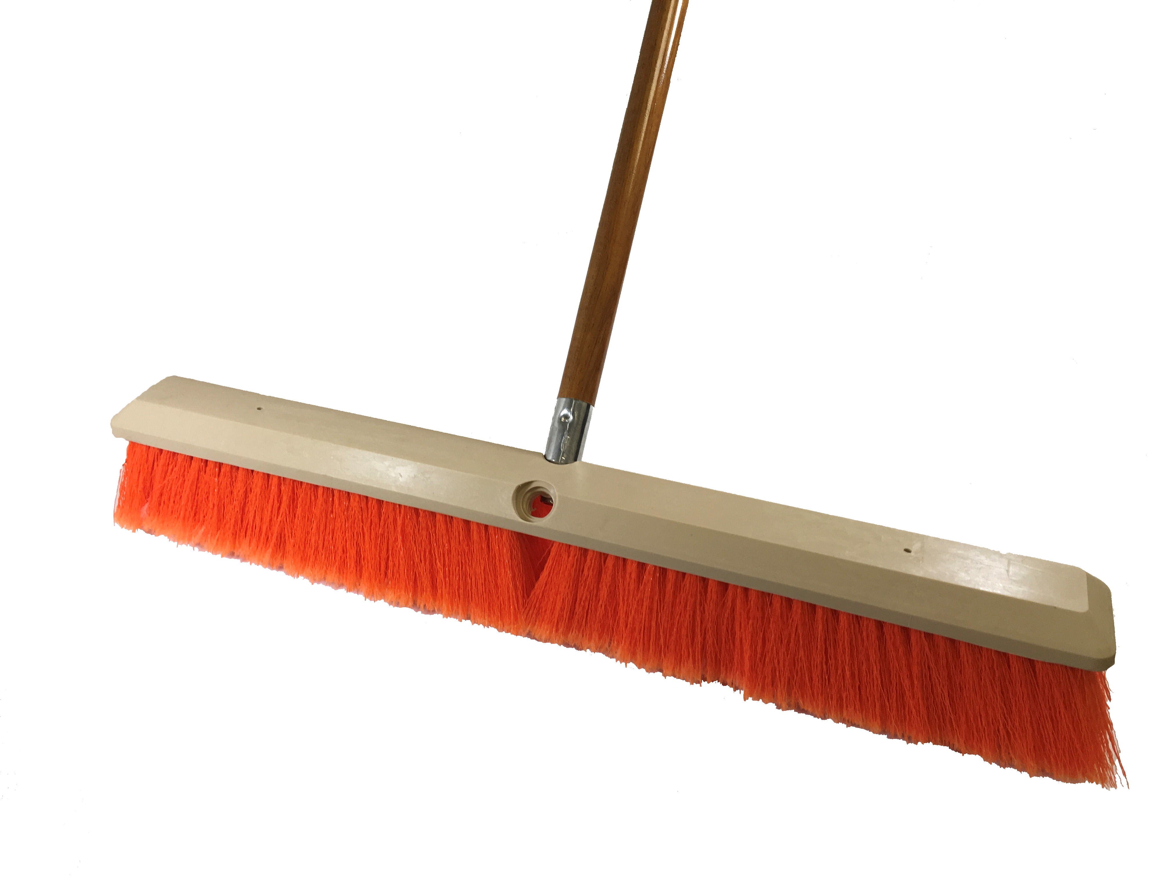 (image for) Medium Push Broom Kit - 24" Flagged Orange/Stiff Poly Broom w/ 5' wooden handle