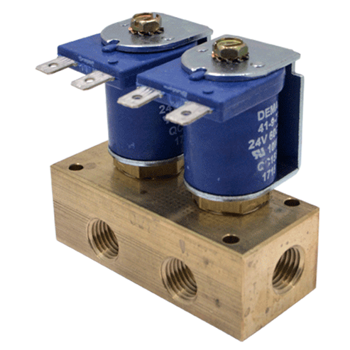 (image for) DEMA Brass Manifold Valves, Metering, 1/4" NPT Two Station with Spade Coil