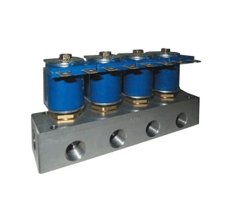 (image for) DEMA Brass Manifold Valves, Non-Metering, 1/4" NPT Four Station with Spade Coil