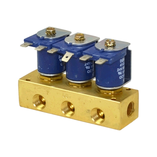 (image for) DEMA Brass Manifold Valves, Metering, 1/4" NPT Three Station with Spade Coil