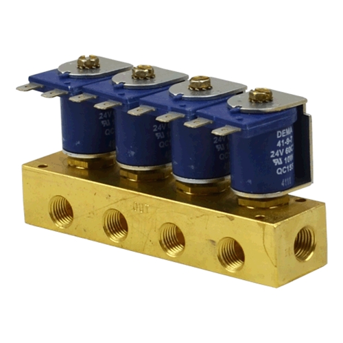 (image for) DEMA Brass Manifold Valves, Metering, 1/4" NPT Four Station with Spade Coil