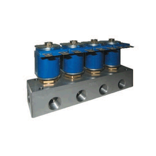 (image for) DEMA Stainless Steel Manifold Valves, Non-Metering, 1/4" NPT Four Station with Spade Coil